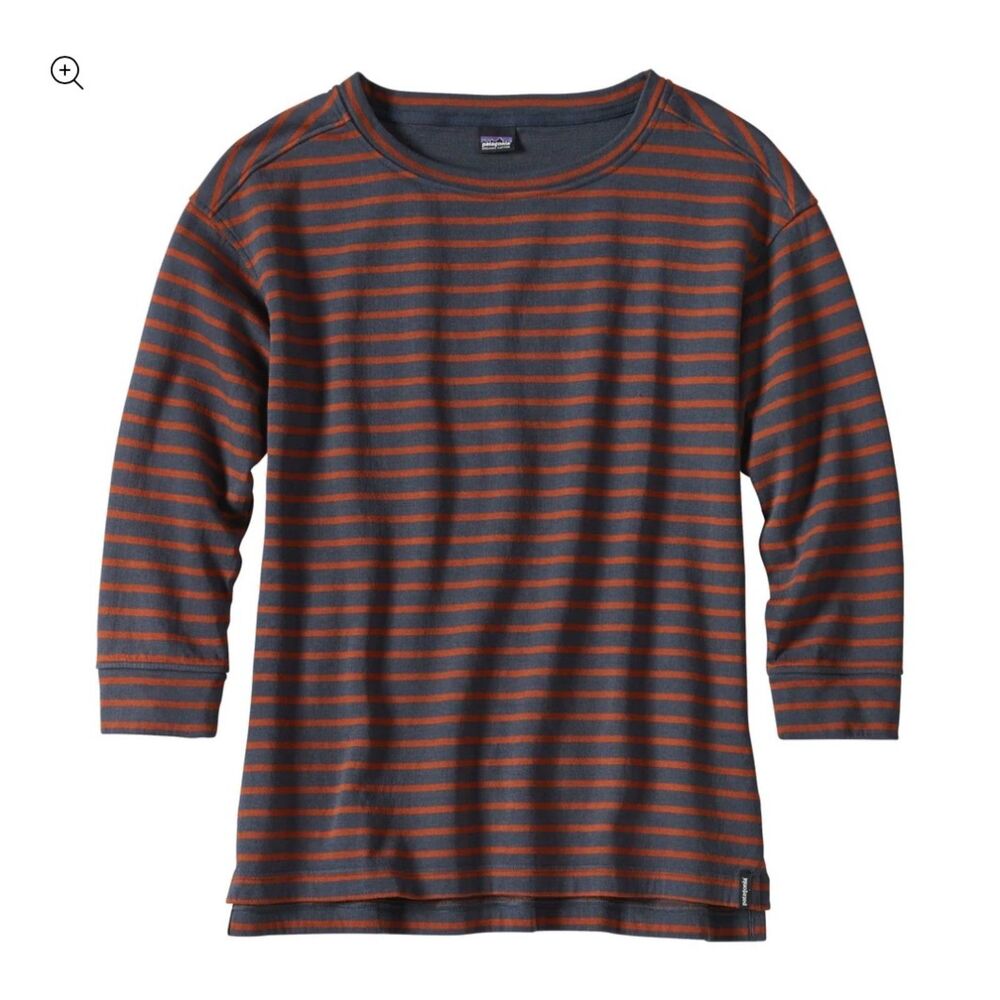 Patagonia Women's Misty Meadow Top red stripped 3/4 sleeve cotton longsleeve
